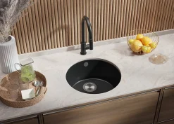 PRIMAGRAN Evier Sous Plan Graphite 46x46cm, Evier en Granit 1 bac + Kit de Vidage, Évier au meuble 50cm - La Valette