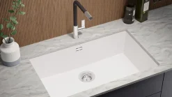 PRIMAGRAN Evier Sous Plan Blanc 76x47cm, Evier en Granit 1 bac + Kit de Vidage, Évier au meuble 80cm - London