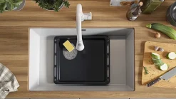 PRIMAGRAN Evier Sous Plan Blanc 76x47cm, Evier en Granit 1 bac + Kit de Vidage, Évier au meuble 80cm - London