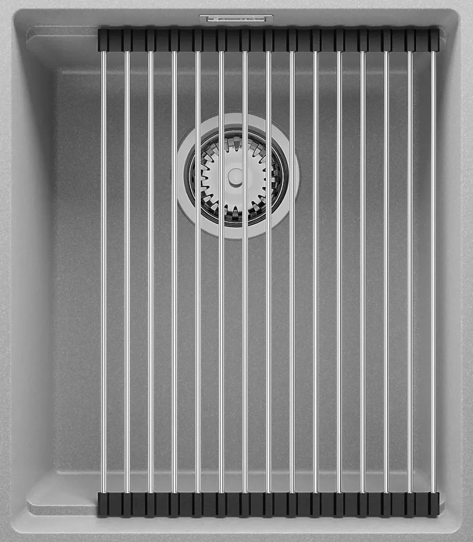 PRIMAGRAN Evier Sous Plan Gris 41x47cm, Evier en Granit 1 bac + Kit de Vidage + Accessoires, Évier au meuble 45cm - Prague