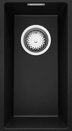 PRIMAGRAN Evier Sous Plan Noir 26x47cm, Evier en Granit 1 bac + Kit de Vidage, Évier au meuble 30cm - London