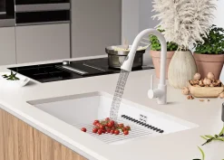 PRIMAGRAN Evier Sous Plan Blanc 76x47cm, Evier en Granit 1 bac + Kit de Vidage + Accessoires, Évier au meuble 80cm - Prague