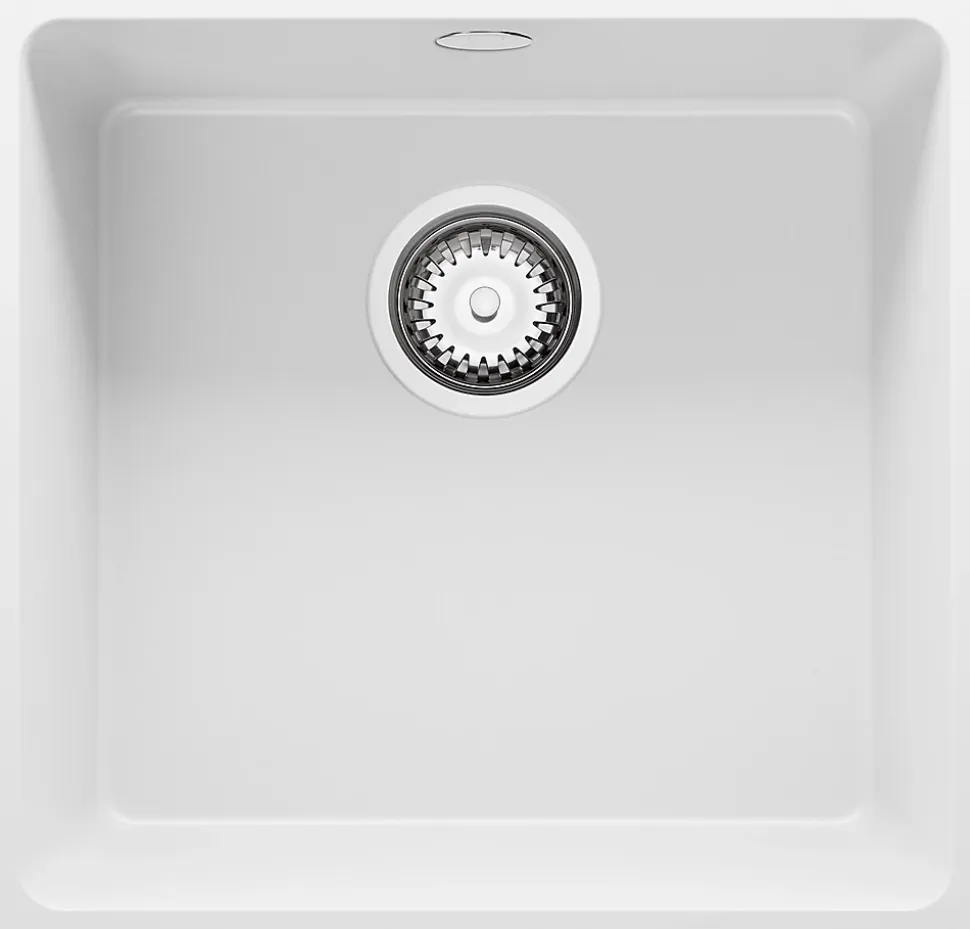 PRIMAGRAN Evier Sous Plan Blanc 46x44cm, Evier en Granit 1 bac + Kit de Vidage, Évier au meuble 50cm - Venise Easy