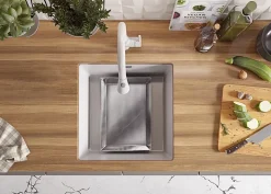 PRIMAGRAN Evier Sous Plan Blanc 46x47cm, Evier en Granit 1 bac + Kit de Vidage, Évier au meuble 50cm - London