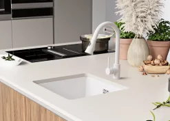 PRIMAGRAN Evier Sous Plan Blanc 46x47cm, Evier en Granit 1 bac + Kit de Vidage, Évier au meuble 50cm - London