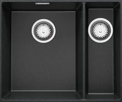 PRIMAGRAN Evier Sous Plan Graphite 56x47cm, Evier en Granit 1,5 bacs + Kit de Vidage, Évier au meuble 60cm - London Duo