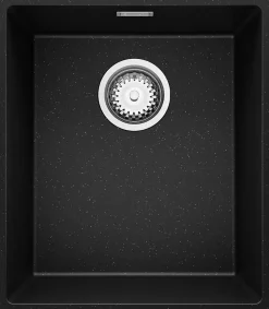 PRIMAGRAN Evier Sous Plan Noir Métallisé 41x47cm, Evier en Granit 1 bac + Kit de Vidage, Évier au meuble 45cm - London