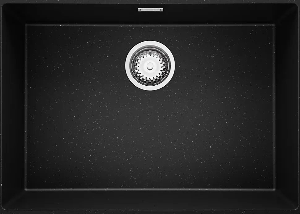 PRIMAGRAN Evier Sous Plan Noir Métallisé 66x47cm, Evier en Granit 1 bac + Kit de Vidage, Évier au meuble 70cm - London