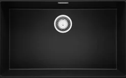 PRIMAGRAN Evier Sous Plan Noir 76x47cm, Evier en Granit 1 bac + Kit de Vidage, Évier au meuble 80cm - London