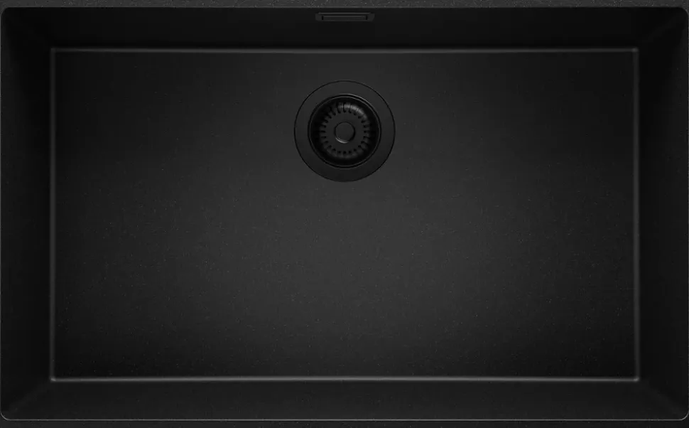 PRIMAGRAN Evier Sous Plan Tout Noir 76x47cm, Evier en Granit 1 bac + Kit de Vidage, Évier au meuble 80cm - London
