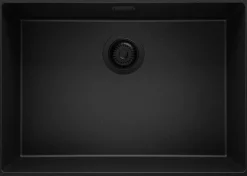 PRIMAGRAN Evier Sous Plan Tout Noir 66x47cm, Evier en Granit 1 bac + Kit de Vidage, Évier au meuble 70cm - London
