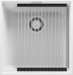 PRIMAGRAN Evier Sous Plan Blanc 46x47cm, Evier en Granit 1 bac + Kit de Vidage + Accessoires, Évier au meuble 50cm - Prague