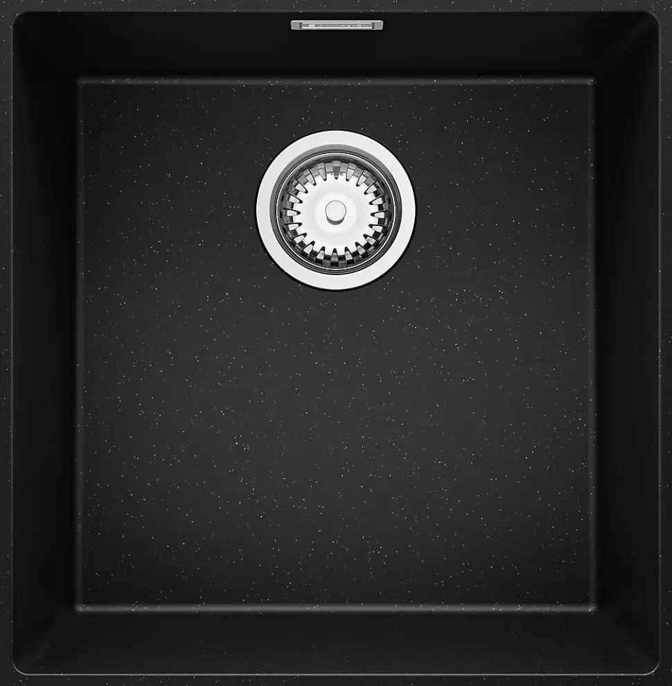 PRIMAGRAN Evier Sous Plan Noir Métallisé 46x47cm, Evier en Granit 1 bac + Kit de Vidage, Évier au meuble 50cm - London