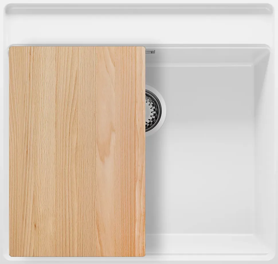 PRIMAGRAN Evier Sous Plan Blanc 56x53cm, Evier en Granit 1 bac + Kit de Vidage + Accessoires, Évier au meuble 60cm - Bergen