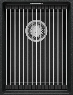 PRIMAGRAN Evier Sous Plan Graphite 36x47cm, Evier en Granit 1 bac + Kit de Vidage + Accessoires, Évier au meuble 40cm - Prague