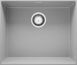 PRIMAGRAN Evier Sous Plan Gris 56x47cm, Evier en Granit 1 bac + Kit de Vidage, Évier au meuble 60cm - London