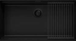 PRIMAGRAN Evier Sous Plan Tout Noir 86x47cm, Evier en Granit 1 bac + Kit de Vidage + Accessoires, Évier au meuble 90cm - Prague