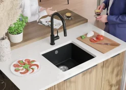 PRIMAGRAN Evier Sous Plan Graphite 46x44cm, Evier en Granit 1 bac + Kit de Vidage, Évier au meuble 50cm - Venise Easy