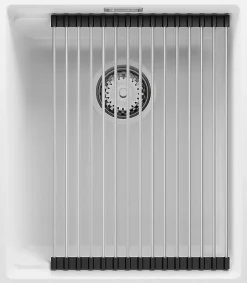 PRIMAGRAN Evier Sous Plan Blanc 41x47cm, Evier en Granit 1 bac + Kit de Vidage + Accessoires, Évier au meuble 45cm - Prague