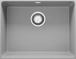 PRIMAGRAN Evier Sous Plan Gris 56x44cm, Evier en Granit 1 bac + Kit de Vidage, Évier au meuble 60cm - Venise Easy