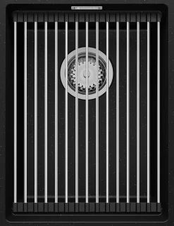 PRIMAGRAN Evier Sous Plan Noir Métallisé 36x47cm, Evier en Granit 1 bac + Kit de Vidage + Accessoires, Évier au meuble 40cm