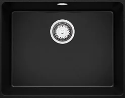 PRIMAGRAN Evier Sous Plan Noir 56x44cm, Evier en Granit 1 bac + Kit de Vidage, Évier au meuble 60cm - Venise Easy