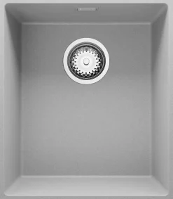 PRIMAGRAN Evier Sous Plan Gris 41x47cm, Evier en Granit 1 bac + Kit de Vidage, Évier au meuble 45cm - London