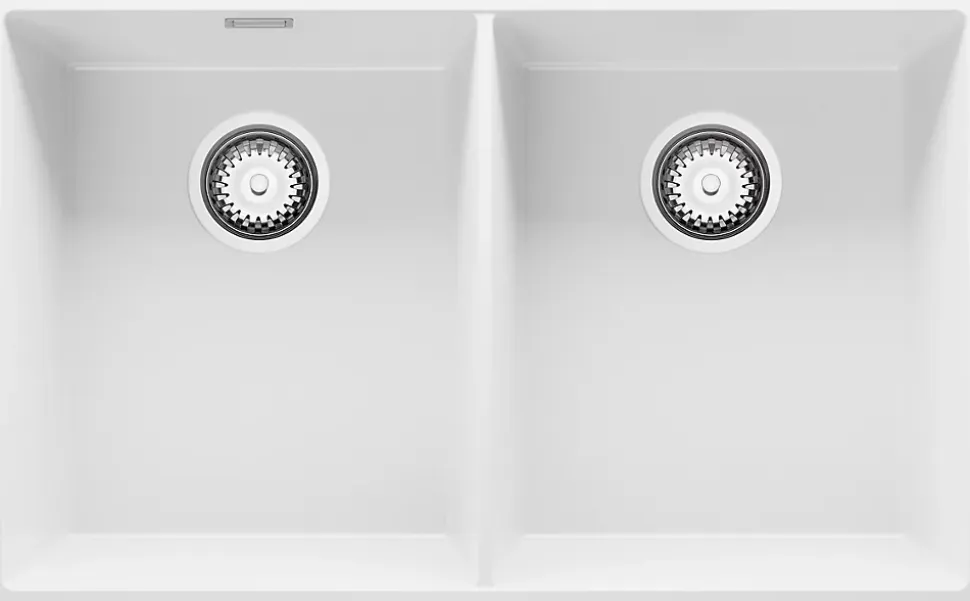 PRIMAGRAN Evier Sous Plan Blanc 76x47cm, Evier en Granit 2 bacs + Kit de Vidage, Évier au meuble 80cm - London Twin