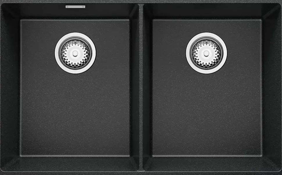 PRIMAGRAN Evier Sous Plan Graphite 76x47cm, Evier en Granit 2 bacs + Kit de Vidage, Évier au meuble 80cm - London Twin