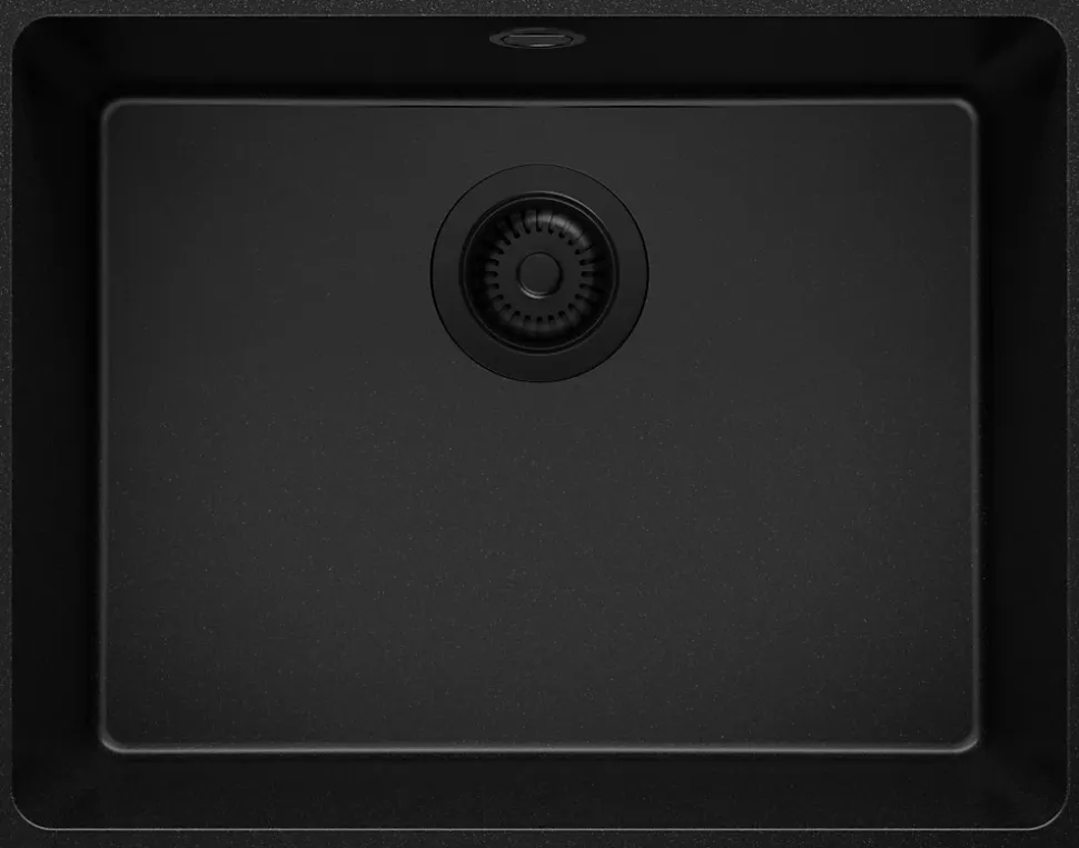 PRIMAGRAN Evier Sous Plan Tout Noir 56x44cm, Evier en Granit 1 bac + Kit de Vidage, Évier au meuble 60cm - Venise Easy