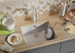 PRIMAGRAN Evier Sous Plan Blanc 56x47cm, Evier en Granit 1 bac + Kit de Vidage + Accessoires, Évier au meuble 60cm - Prague