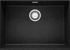 PRIMAGRAN Evier Sous Plan Graphite 66x47cm, Evier en Granit 1 bac + Kit de Vidage, Évier au meuble 70cm - London