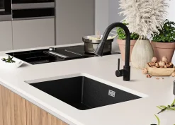 PRIMAGRAN Evier Sous Plan Graphite 66x47cm, Evier en Granit 1 bac + Kit de Vidage, Évier au meuble 70cm - London