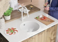 PRIMAGRAN Evier Sous Plan Blanc 46x46cm, Evier en Granit 1 bac + Kit de Vidage + Accessoires, Évier au meuble 50cm - La Valette