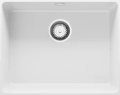 PRIMAGRAN Evier Sous Plan Blanc 56x44cm, Evier en Granit 1 bac + Kit de Vidage, Évier au meuble 60cm - Venise Easy