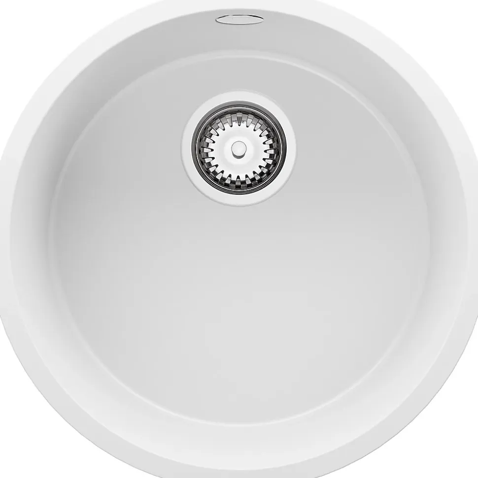 PRIMAGRAN Evier Sous Plan Blanc 46x46cm, Evier en Granit 1 bac + Kit de Vidage, Évier au meuble 50cm - La Valette