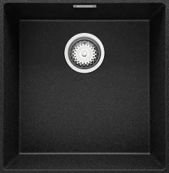 PRIMAGRAN Evier Sous Plan Graphite 46x47cm, Evier en Granit 1 bac + Kit de Vidage, Évier au meuble 50cm - London