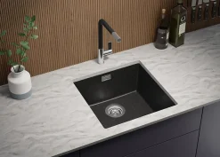PRIMAGRAN Evier Sous Plan Graphite 46x47cm, Evier en Granit 1 bac + Kit de Vidage, Évier au meuble 50cm - London