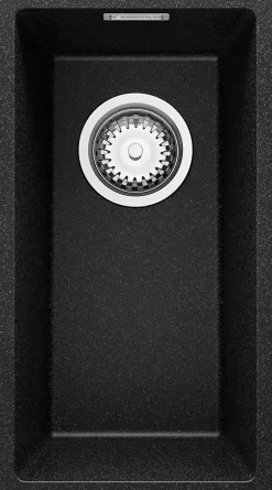 PRIMAGRAN Evier Sous Plan Graphite 26x47cm, Evier en Granit 1 bac + Kit de Vidage, Évier au meuble 30cm - London