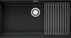 PRIMAGRAN Evier Sous Plan Graphite 86x47cm, Evier en Granit 1 bac + Kit de Vidage + Accessoires, Évier au meuble 90cm - Prague