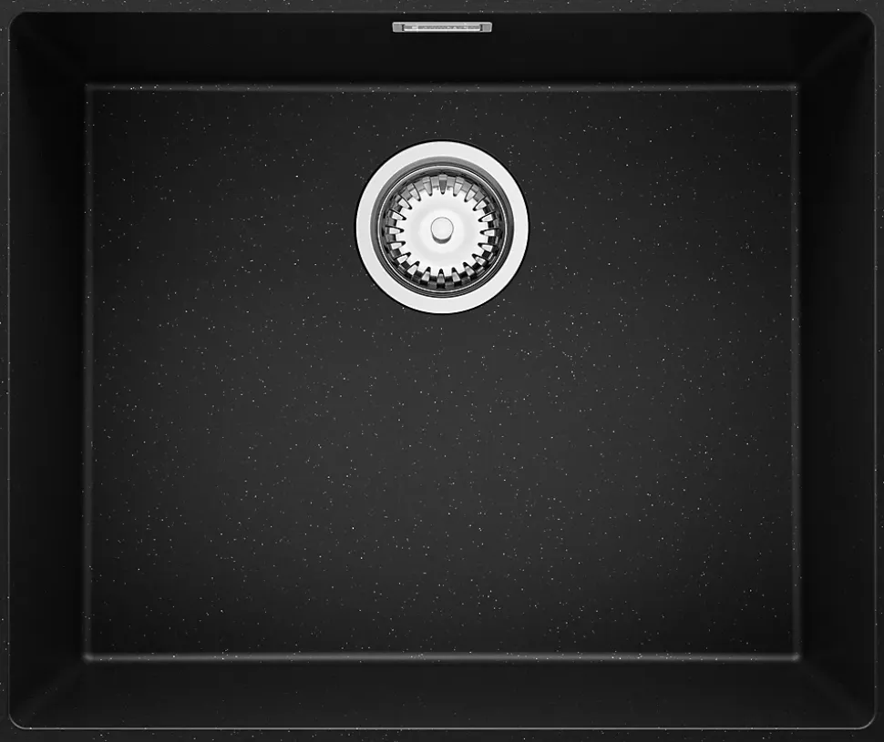 PRIMAGRAN Evier Sous Plan Noir Métallisé 56x47cm, Evier en Granit 1 bac + Kit de Vidage, Évier au meuble 60cm - London