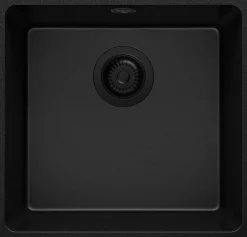 PRIMAGRAN Evier Sous Plan Tout Noir 46x44cm, Evier en Granit 1 bac + Kit de Vidage, Évier au meuble 50cm - Venise Easy