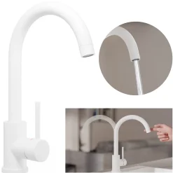 PRIMAGRAN Robinet de cuisine 5010, Robinet d'évier rotation 360 degrés, Robinet haute pression, Blanc