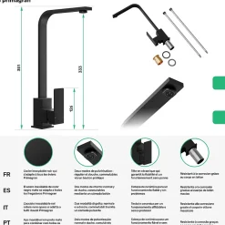 PRIMAGRAN Robinet de cuisine 8010, Robinet d'évier rotation 360 degrés, Robinet haute pression, avec deux types de jet, Noir