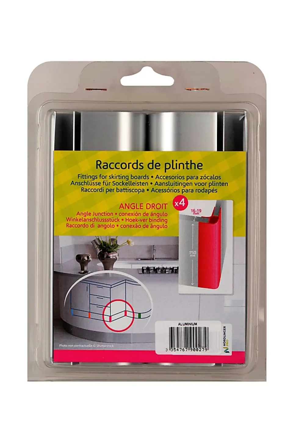 Raccord d'angle droit de plinthe de cuisine Nordlinger 16/19 mm, gris x 4
