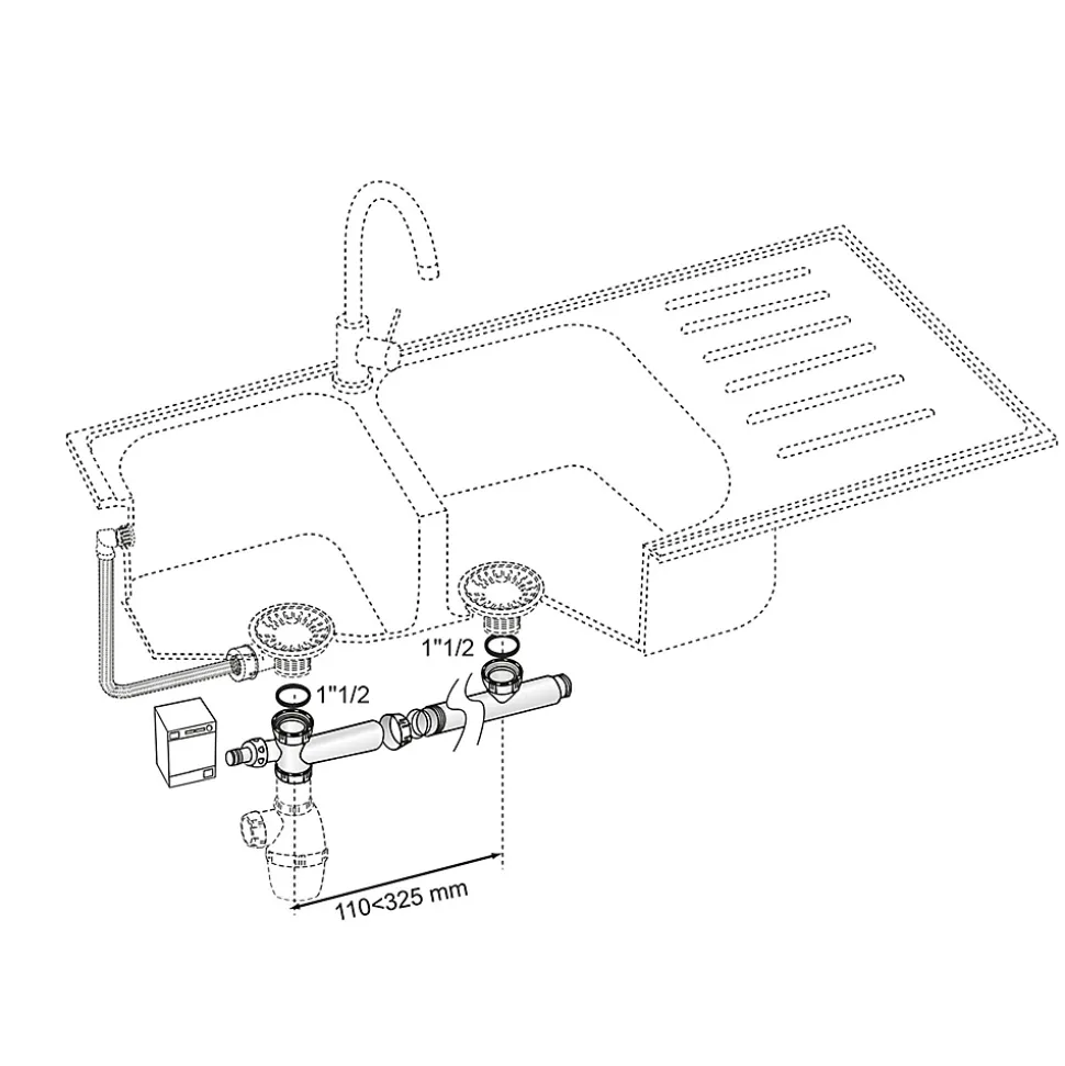 Raccord pour évier 2 bacs + raccord de machine à laver Wirquin