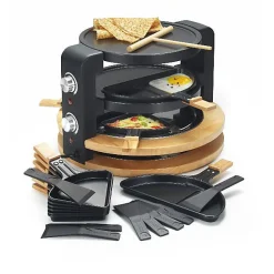 RACLETTE GRIL 8P + 2 GRANDS POELONS 1500W BOIS RANGE POELONS KITCHENCHEF - KCWOOD8SUPER