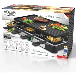 Raclette électrique ADLER AD6616 avec poêle - Plancha sans fumée de style moderne pour 8 personnes 1400W