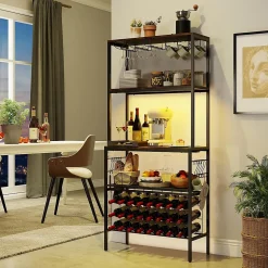 Range Bouteille 75x33x165 CM avec Multiprise USB-C/A, Rangement Casier à Vin, Cuisine, Salon, Bar, Charge 70 KG