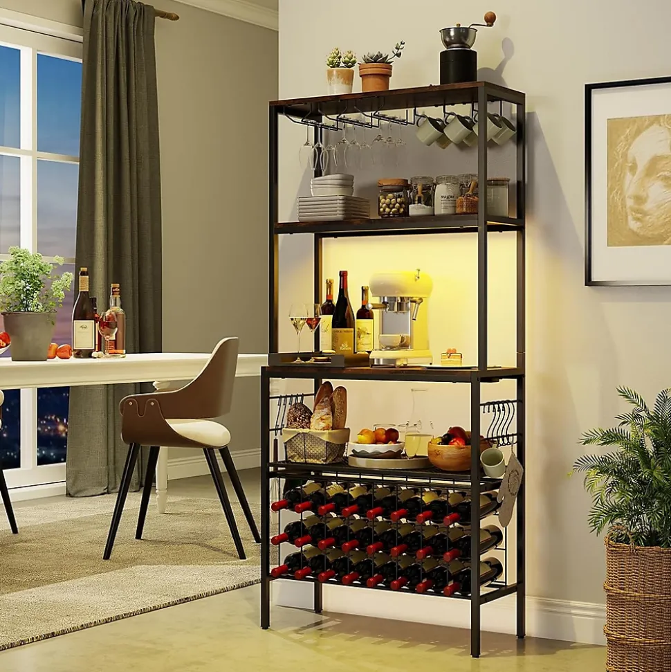 Range Bouteille 75x33x165 CM avec Multiprise USB-C/A, Rangement Casier à Vin, Cuisine, Salon, Bar, Charge 70 KG